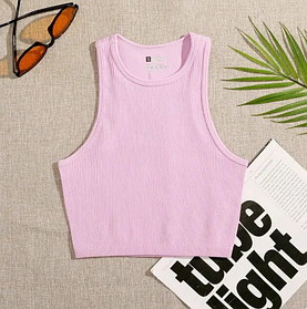 Жіночий безшовний укорочений базовий кроп-топ рожевий в рубчик, майка спортивна, еластична майка L