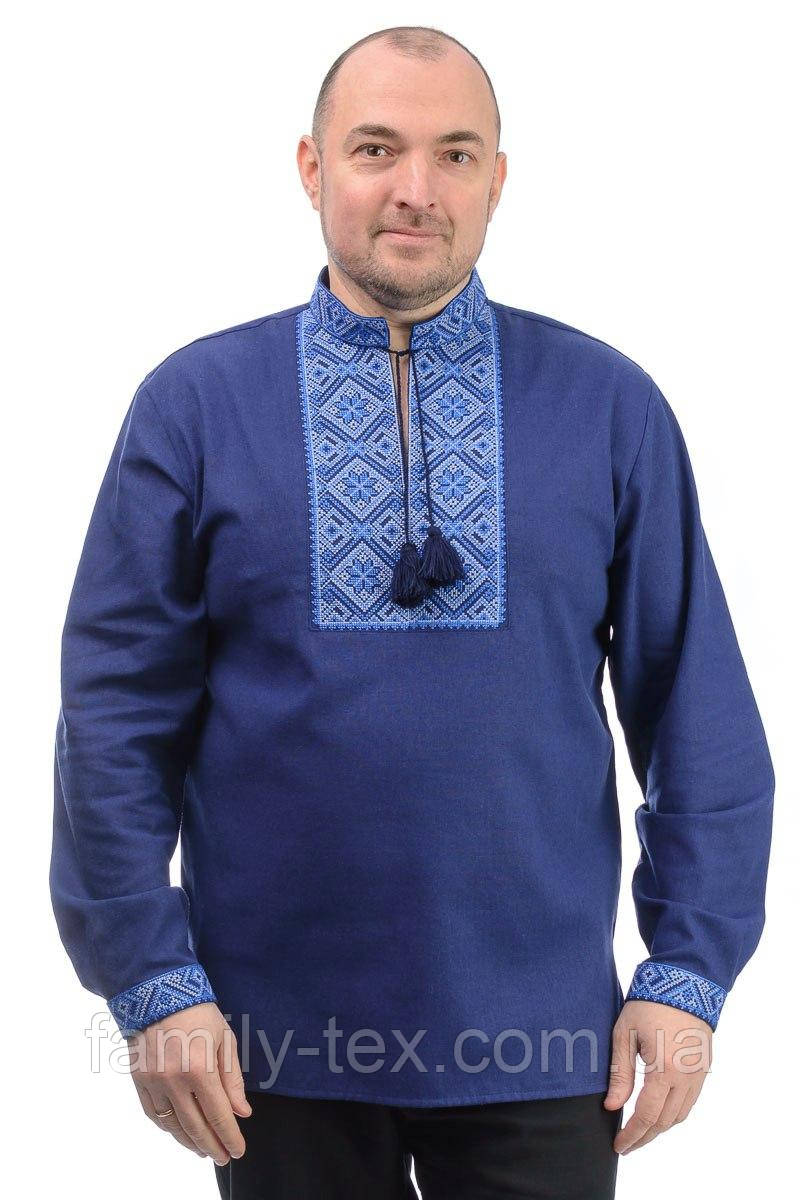 Лляна чоловіча вишиванка Етно (синій), розміри 44,46,48,50,52,54,56,58