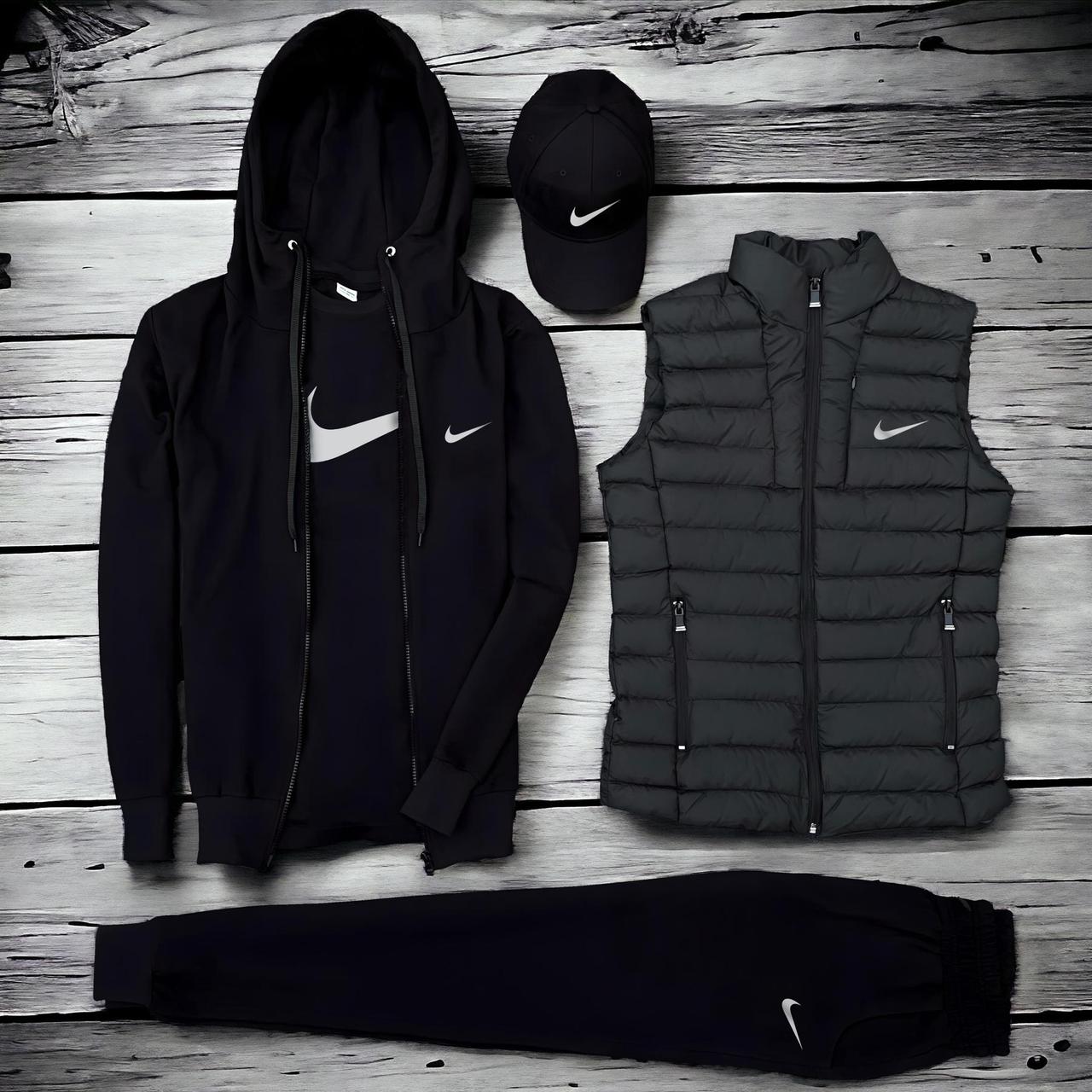 (п) ФЛІС Комплект із жилеткою Nike (худі на змійці + штани + футболка + футболка + петелька + жилетка).Хіт!