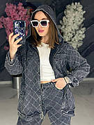 Жіночий літній джинсовий костюм двійка великі розміри чорний