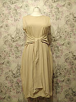 Платье - сарафан с поясом женское бохо летнее трикотажное повседневное бежевый 48