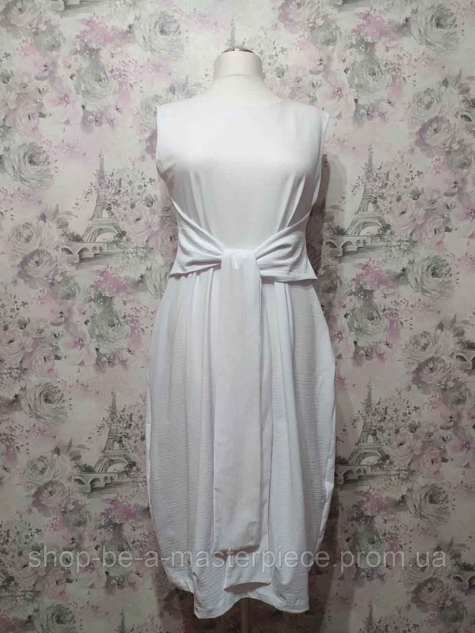 Сукня - сарафан із поясом жіноча бохо літня трикотажна повсякденна білий 44
