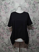 Туника женская бохо летняя трикотажная рубашка блуза длинная черный 44