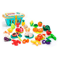 Детские игрушечные продукти BC8016 на липучці, овочі, фрукти, морепродукти, тарілки, досточка, ніж 2шт,