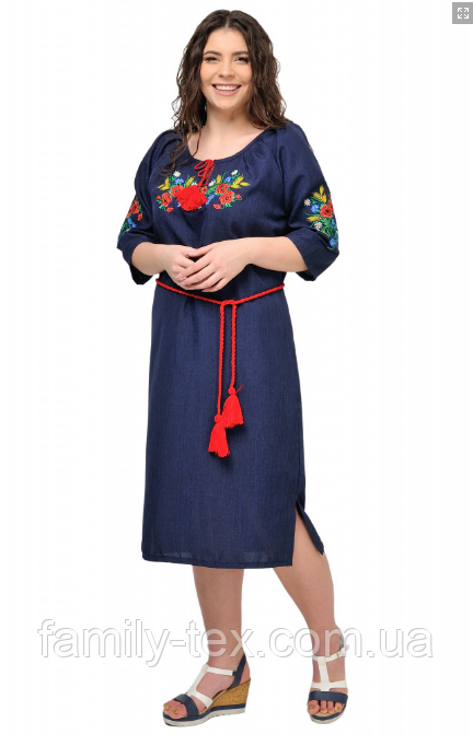 Сукня з яскравою вишивкою Маки (темно-синій), розміри 42,44,46,48,50,52,54,56,58