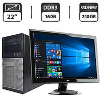 Комплект ПК: Dell OptiPlex 9020 MT/ i5-4570/ 16GB RAM/ 240GB SSD NEW/ HD 4600+Монитор Б-класс 22"