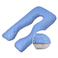 Наволочка на П-подушку стеганная для беременных и отдыха 140х75х20 см с молнией джинс/св.сіра