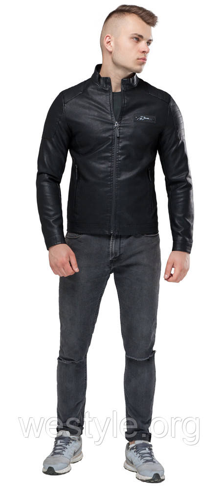 Чорна коротка чоловіча куртка осінньо-весняна молодіжна модель 36361 (КЛАД ТІЛЬКИ 56(3XL))