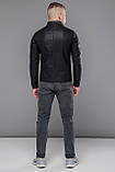 Чорна коротка чоловіча куртка осінньо-весняна молодіжна модель 36361 (КЛАД ТІЛЬКИ 56(3XL)), фото 5