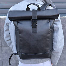 Рюкзак ролл-топ жіночий / чоловічий. З еко-шкіри. З секцією для ноутбука. Модель: 9741. JG-743 Колір: чорний