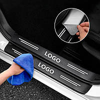 Захисна плівка накладка на пороги авто з логотипом Чорний Карбон 4 шт (4D)