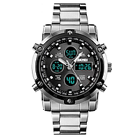 Мужские наручные часы Skmei Molot Серебряные с черным циферблатом Кварцевые стильные часы