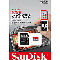 MicroSDHC (UHS-1) SanDisk Ultra 32 ГБ, класс 10 A1 (120 МБ/с) (адаптер SD) Упаковка для образов