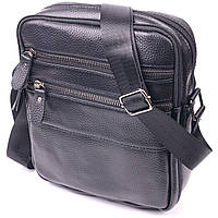 Стильная мужская сумка из натуральной зернистой кожи 21398 Vintage Черная tn