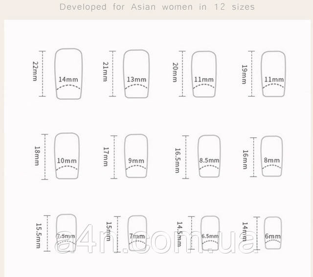 Размеры накладных ногтей