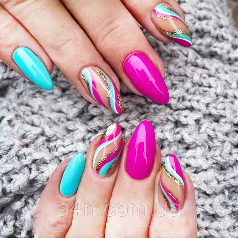 Накладні нігті 24 шт. (мигдаль) + клей для нігтів манікюру, фото 1