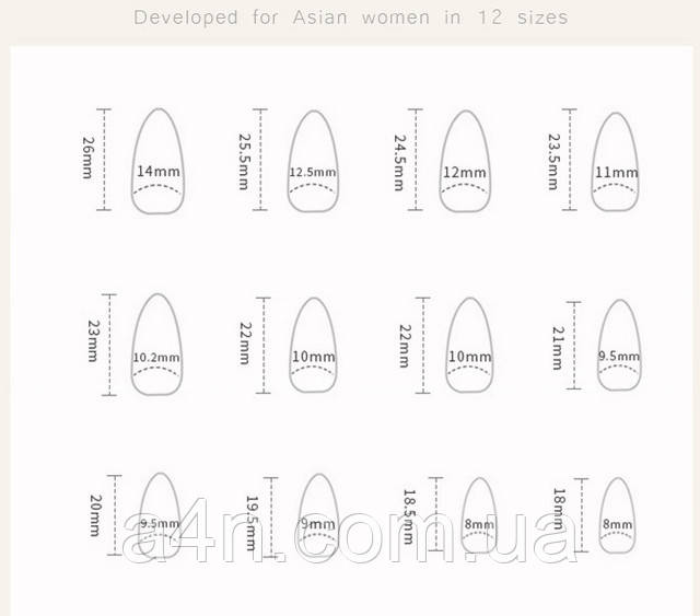 Накладные ногти - Интернет-магазин A4N Размеры накладных ногтей