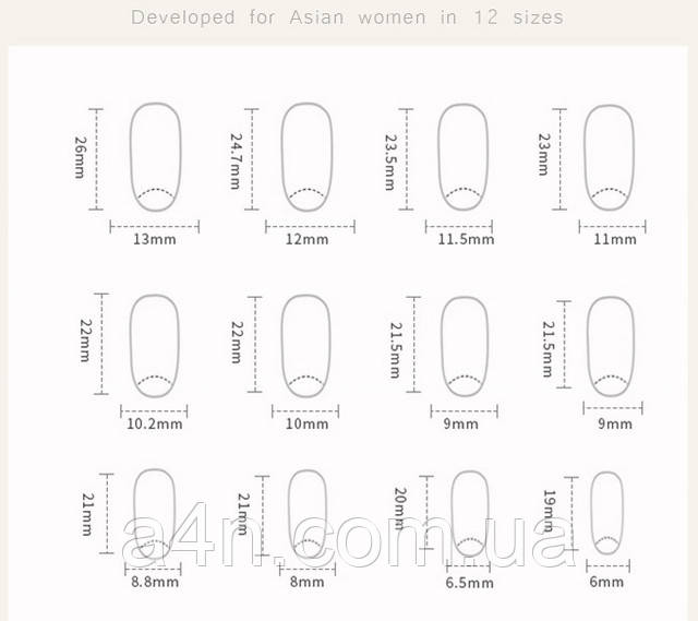 Накладные ногти - Интернет-магазин A4N Размеры накладных ногтей