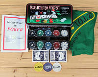 Покерный набор на 200 фишек с номиналом в металлической коробке «Техасский холдем» 200T