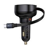 Автомобильное зарядное устройство Baseus Enjoyment Pro U+Retractable Type-C Cable 60W Black (CCTXP-UC)
