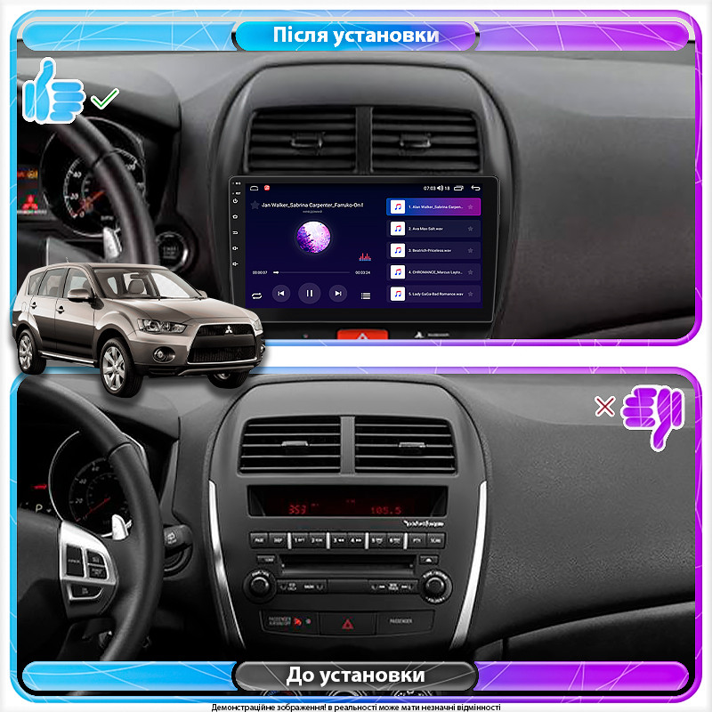 Al Штатна магнітола для Mitsubishi Outlander Sport I 2010-2013 екран 10" 4/64Gb 4G Wi-Fi GPS Top Android