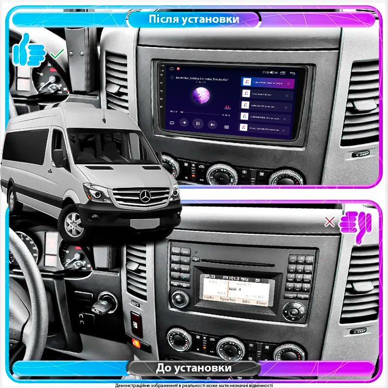 Al Штатна магнітола для Mercedes-Benz Sprinter II (W906) 2006-2013 екран 9" 1/16Gb Wi-Fi GPS Base Android