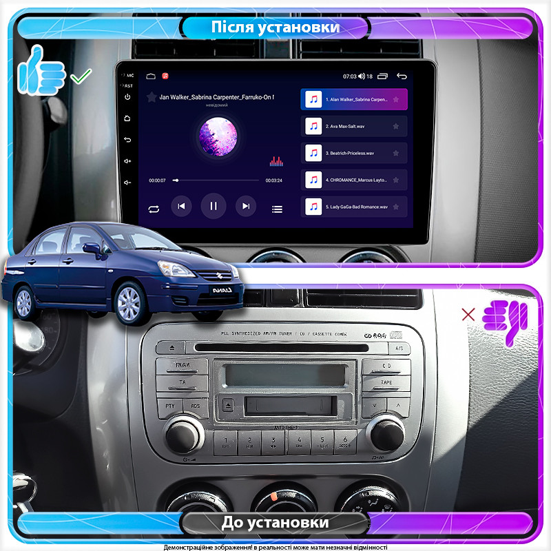 Al Штатна магнітола для Suzuki Liana I Рестайлінг 2004-2008 екран 9" 4/64Gb CarPlay 4G Wi-Fi GPS Prime