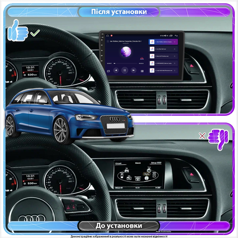 Al Штатна магнітола для Audi RS 4 III (B8) 2012-2015 екран 10" 4/64Gb 4G Wi-Fi GPS Top Android