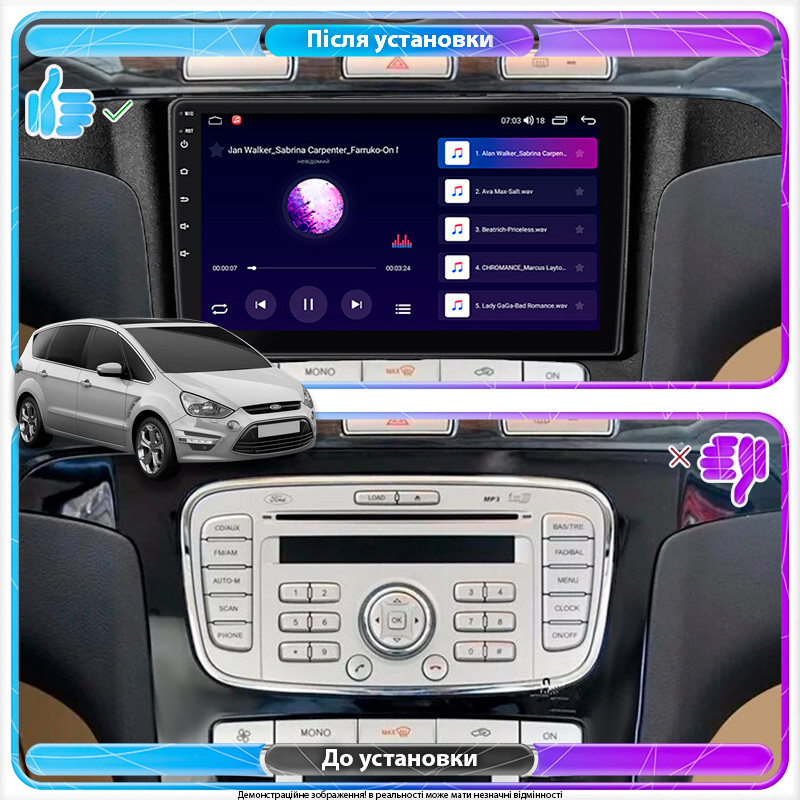 Al Штатна магнітола для Ford S-MAX I Рестайлінг 2010-2015 екран 9" 6/128Gb 4G Wi-Fi GPS Top Android