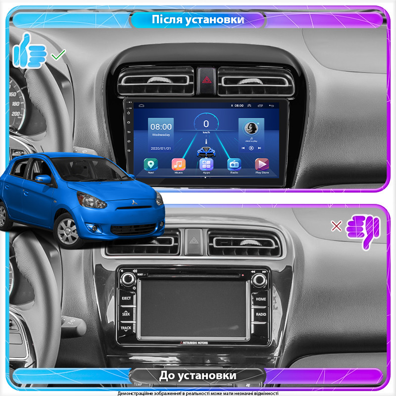 Al Штатна магнітола для Mitsubishi Mirage VI 2012-2015 екран 9" 4/32 Gb 4G Wi-Fi GPS Top Android