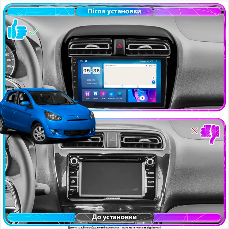 Al Штатна магнітола для Mitsubishi Mirage VI 2012-2015 екран 9" 4/64 Gb CarPlay 4G Wi-Fi GPS Prime Android