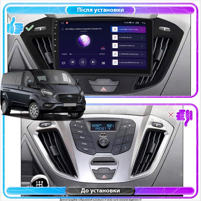 Al Штатна магнітола для Ford Tourneo Custom I Рестайлінг 2017-н.в. екран 9" 6/128Gb 4G Wi-Fi GPS Top Android