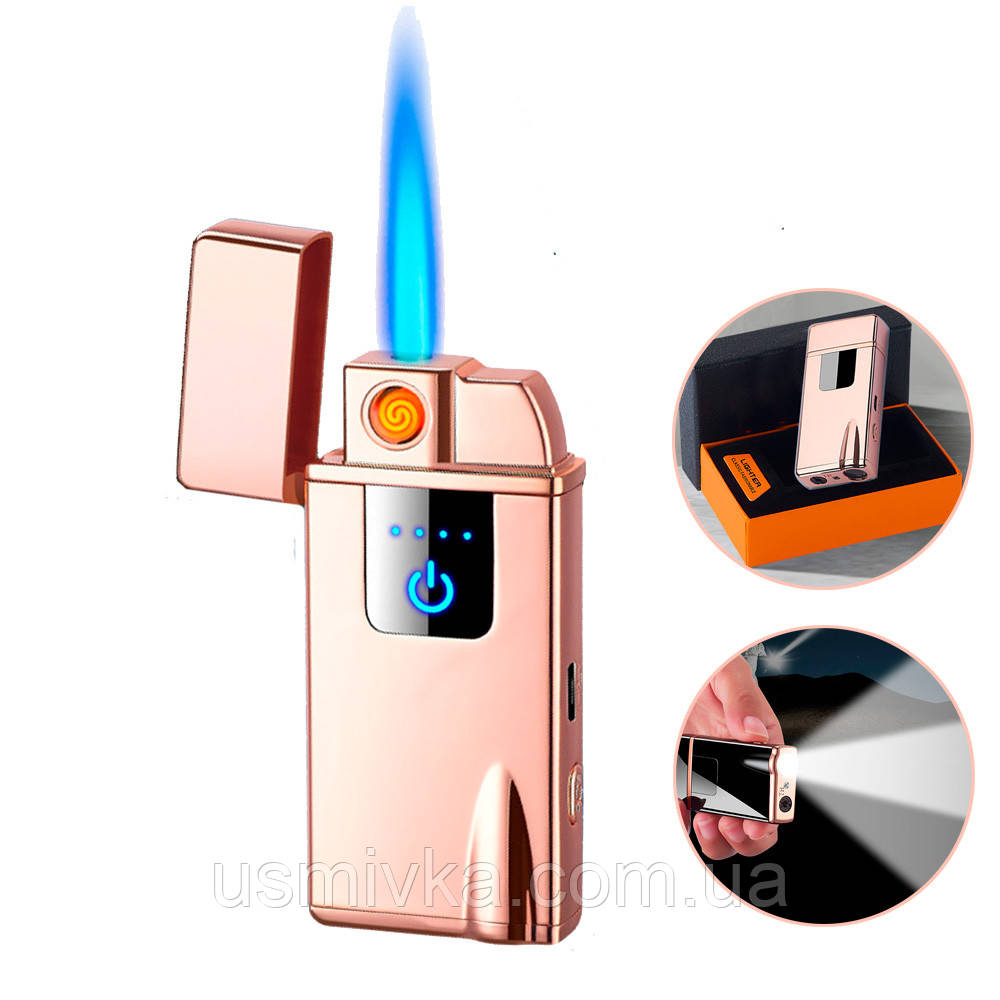 Запальничка USB + турбо з ліхтариком у подарунковому пакованні US-642Gold, фото 1