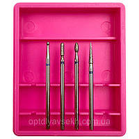 Набір алмазних насадок для фрезера з синьою насічкою - для обробки кутикули та бічних валиків Dx (4 шт)