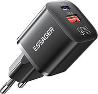 Зарядний пристрій Essager Camber 20W GaN Travel Phone Charger USB A + Type C EU Black (ECTAC-HMB01-P)