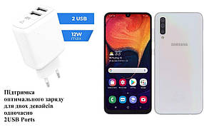 Мережевий зарядний пристрій Dual USB Samsung Galaxy A50 2019 A505F, 12W, 3А