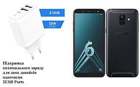 Мережевий зарядний пристрій Dual USB Samsung Galaxy A6 SM-A600, 12W, 3А