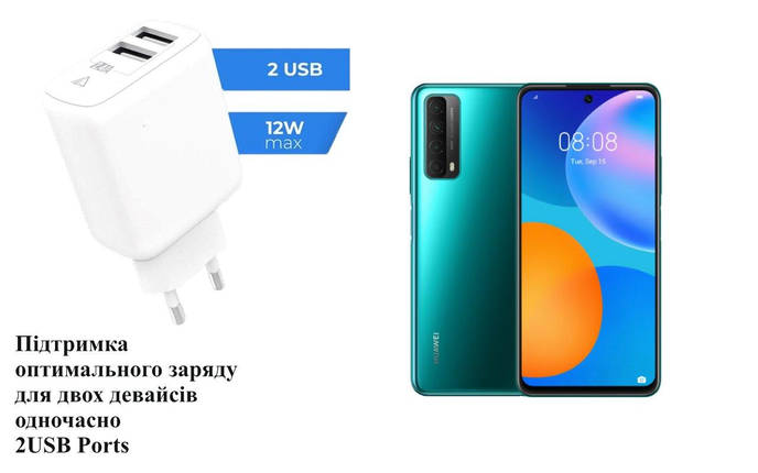 Мережевий зарядний пристрій Dual USB Huawei P Smart 2021, 12W, 3А, фото 2