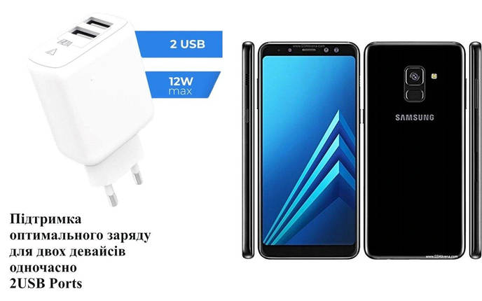 Мережевий зарядний пристрій Dual USB Samsung Galaxy A8 Plus (2018) SM-A730, 12W, 3А, фото 2