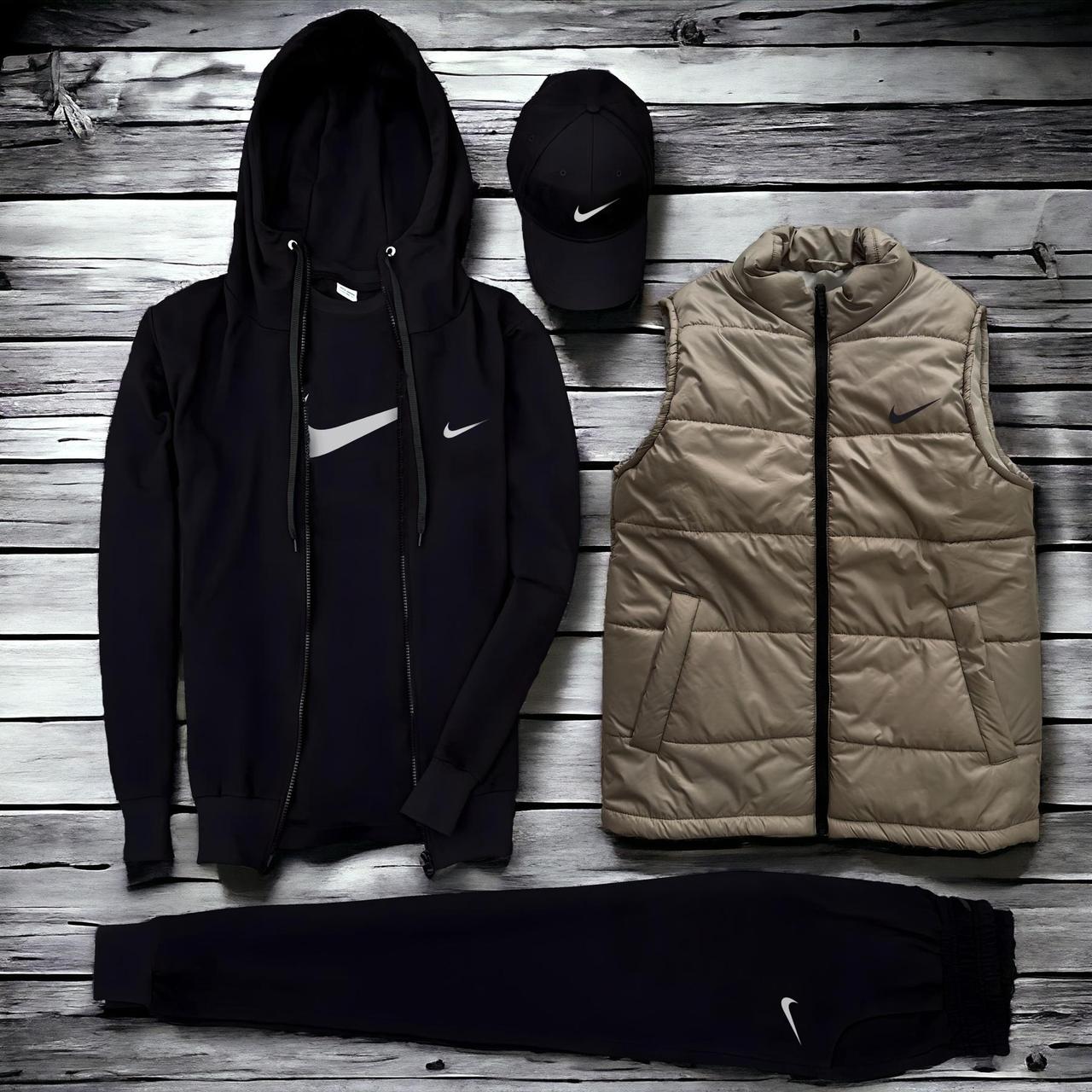 (п) ФЛІС Комплект із жилеткою Nike (худі на змійці + штани + футболка + футболка + ложка + жилетка).Хіт!