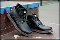 Шкіряні зимові черевики на хутрі CAT Black Boots