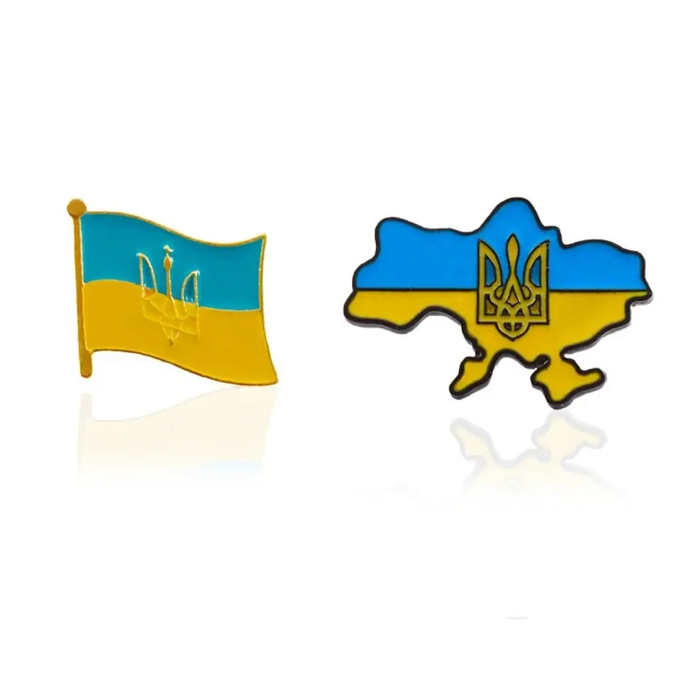 Шикарна брошка значок прапор и карта України жовто-синій