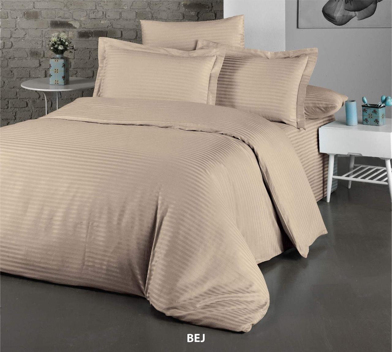 Постільна білизна Cotton Shine Stripe Satin 160х220 сімейний Bej, фото 1