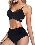 Чорний купальник із завищеною посадкою ліф-топ із чашками, фото 3