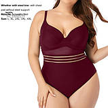 Бордовий жіночий закритий купальник у великих розмірах, фото 5