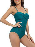 Жіночий зелений закритий купальник з кісточками і утяжкою для пишних форм, фото 3
