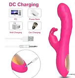 Силіконовий рожевий вібратор з подвійною стимуляцією клітора та піхви з USB-кабелем, фото 6