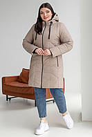 Удобная удлиненная женская демисезонная куртка Берта большого размера 48-62 размера бежевая 50