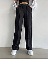Женский стильные повседневные базовые однотонные широкие брюки на резинке (черный, серый, белый, хаки)