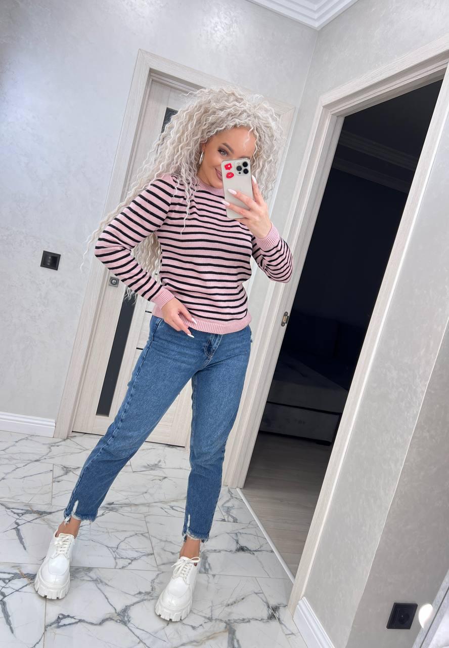 Крутий жіночий в'язаний светр у смужку вовна, фото 1